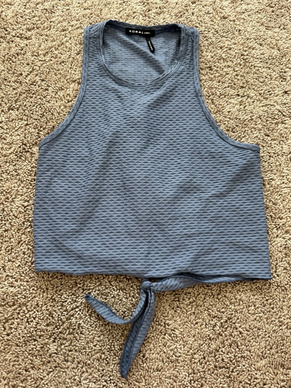 Koral Tie Front Crop Tank XS Blue Textured Athletic Top Workout